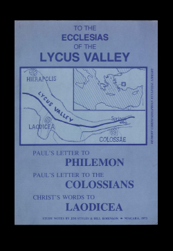 Jim Styles To the Ecclesias of the Lycus Valley - Philemon Colossians and Laodicea